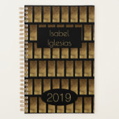 Custom Year 2019 Black Gold Monogram I Elegant Planer (Vorderseite)