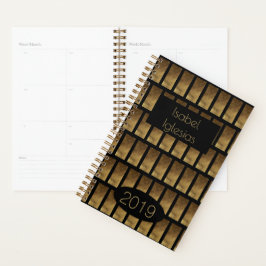 Custom Year 2019 Black Gold Monogram I Elegant Planer