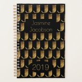 Custom Year 2019 Black Gold Monogram J Elegant Planer (Vorderseite)