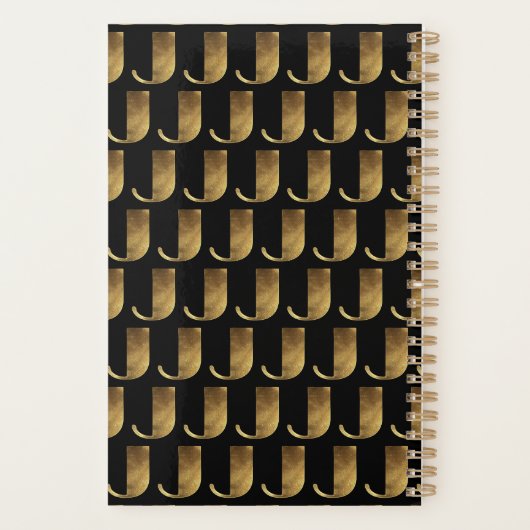 Custom Year 2019 Black Gold Monogram J Elegant Planer (Rückseite)