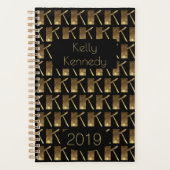 Custom Year 2019 Black Gold Monogram K Elegant Planer (Vorderseite)