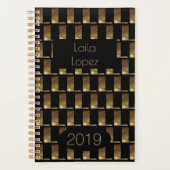 Custom Year 2019 Black Gold Monogram L Elegant Planer (Vorderseite)