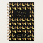 Custom Year 2019 Black Gold Monogram M Elegant Planer (Vorderseite)