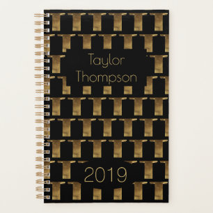 Custom Year 2019 Black Gold Monogram T Elegant Planer
