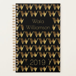 Custom Year 2019 Black Gold Monogram W Elegant Planer