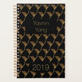 Custom Year 2019 Black Gold Monogram Y Elegant Planer