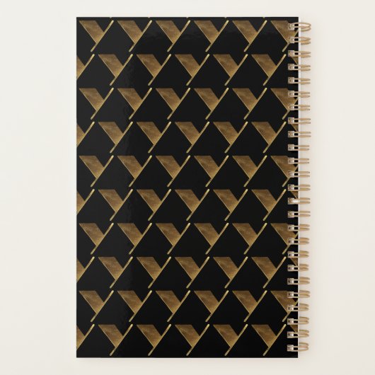 Custom Year 2019 Black Gold Monogram Y Elegant Planer (Rückseite)