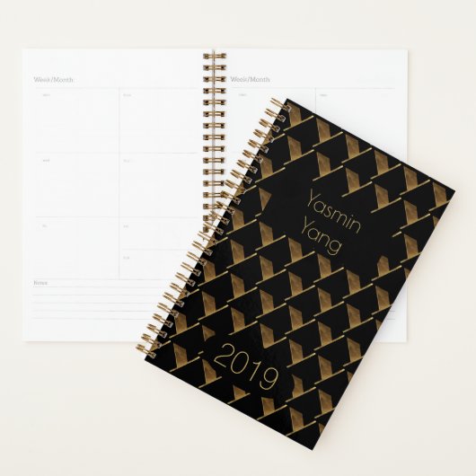 Custom Year 2019 Black Gold Monogram Y Elegant Planer (Anzeige)