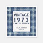 Custom Year 40. Gingham Blue Birthday Party Serviette (Vorderseite)