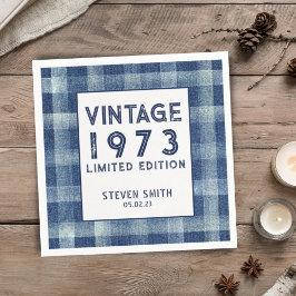 Custom Year 40. Gingham Blue Birthday Party Serviette