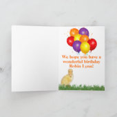 Custom Year Birthday Duckling farbenfrohe Ballons Karte (Innenseite)