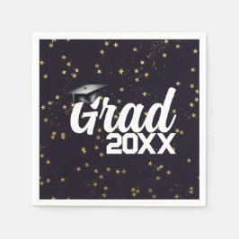 Custom Year Blue Gold Glitzer Graduation Party Serviette