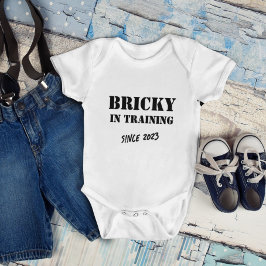 Custom Year "Bricky in Training" Funny Bricklayer Baby Strampler