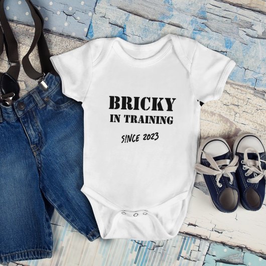 Custom Year "Bricky in Training" Funny Bricklayer Baby Strampler