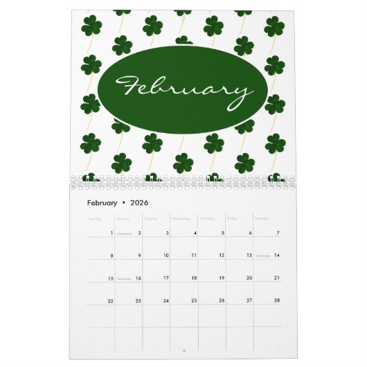Custom Year Irish Kleeblatt Pattern Modern 2020 Kalender (Feb 2026)