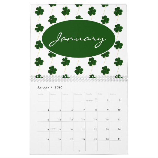 Custom Year Irish Kleeblatt Pattern Modern 2020 Kalender (Jan 2026)