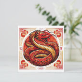 Custom Year of the Snake 2025 White Gold Red Karte (Stehend Vorderseite)
