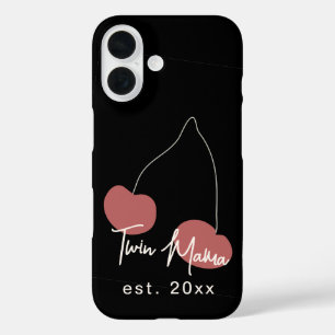 Custom Year Twin Mama Fun Black Red Cherry einfach iPhone 16 Hülle