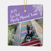 Custom Year Unser erstes Verheiratetes Xmas Foto Keramikornament (Links)