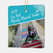 Custom Year Unser erstes Verheiratetes Xmas Foto Keramikornament (Links)