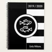 Custom Year Zodiac Sign Pisces Schwarz-Weiß Planer (Vorderseite)