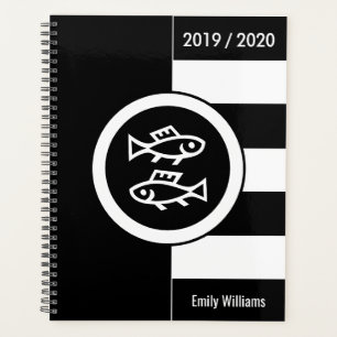 Custom Year Zodiac Sign Pisces Schwarz-Weiß Planer