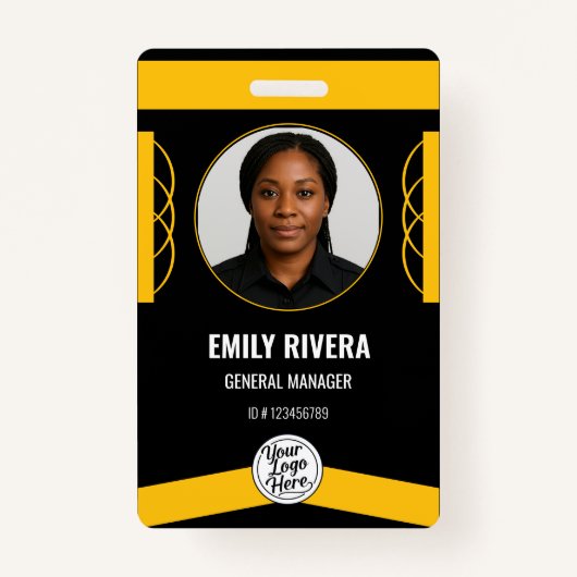 Custom Yellow Black Graphic Design Employee ID Ausweis (Vorderseite)