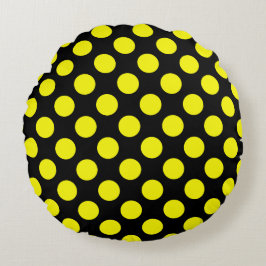 Custom Yellow Black Polka Dot Round Pillow Rundes Kissen