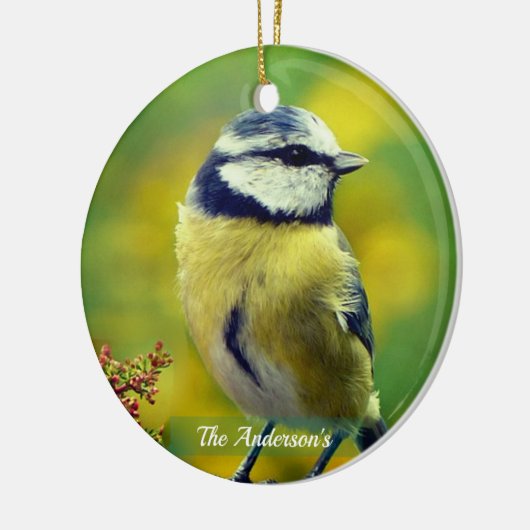 Custom Yellow breasted Blue Chat Foto Keramik Ornament (Links)