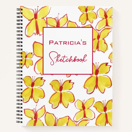 Custom Yellow Butterfly Sketchbook Notizblock (Vorderseite)