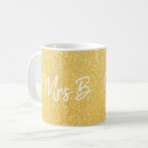 Custom Yellow Gold Mrs. Initial Glitzer Kaffeetasse