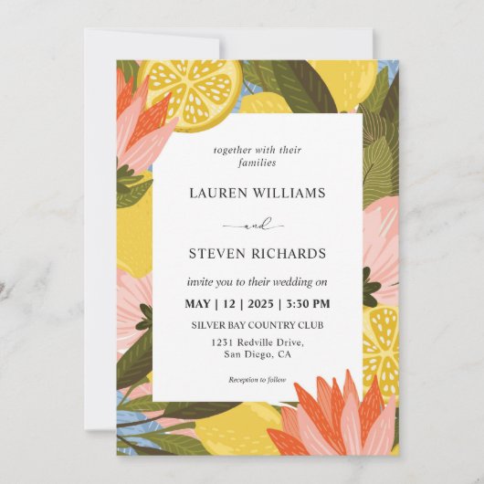 Custom Yellow Lemon Blüte Extravagante Hochzeit Einladung (Vorderseite)