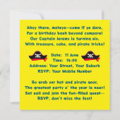 Custom Yellow Pirate 7th Birthday Boy Caricature Einladung (Rückseite)