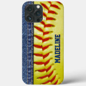 Custom Yellow Softball Red Stitch Muster Case-Mate iPhone Hülle (Rückseite)
