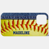 Custom Yellow Softball Red Stitch Muster Case-Mate iPhone Hülle (Rückseite (Horizontal))