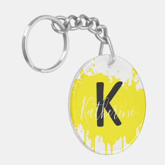 Custom Yellow Splash Initial Acrylic Keychain Schlüsselanhänger (Vorderseite links)