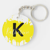 Custom Yellow Splash Initial Acrylic Keychain Schlüsselanhänger (Rückseite)