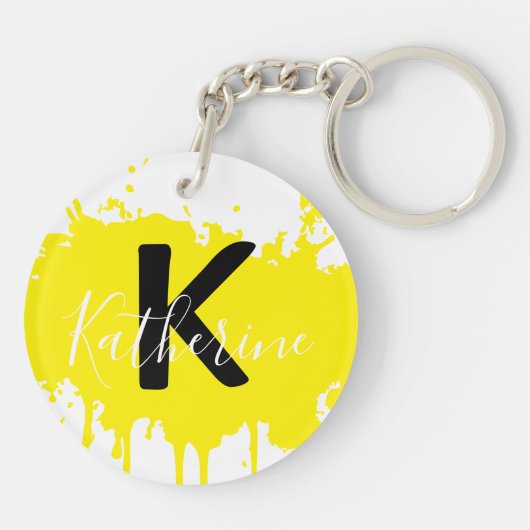 Custom Yellow Splash Initial Acrylic Keychain Schlüsselanhänger (Rückseite)