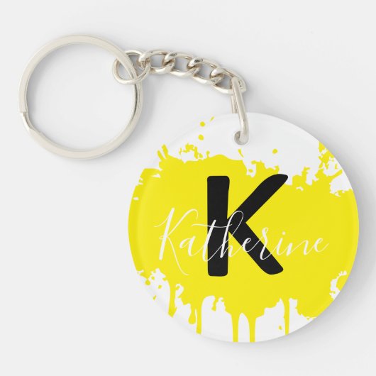 Custom Yellow Splash Initial Acrylic Keychain Schlüsselanhänger (Vorderseite)