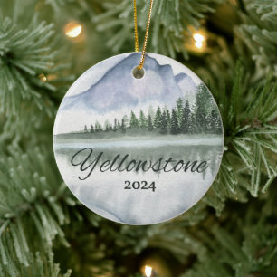 Custom Yellowstone Watercolor Bergsee Tremola Keramik Ornament