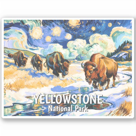 Custom Yellowstone Wildlife Buffalo Vibrant Nature Aufkleber (Vorderseite)
