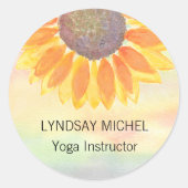 Custom Yoga Instructor Sunflower Runder Aufkleber (Vorderseite)