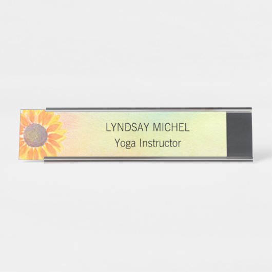 Custom Yoga Instructor Sunflower Schreibtischnamensplakette (Vorderseite )