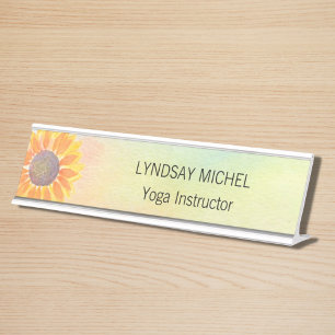 Custom Yoga Instructor Sunflower Schreibtischnamensplakette