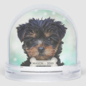 Custom Yorkshire Terrier Puppy Dog Foto Schneekugeln (Rückseite)