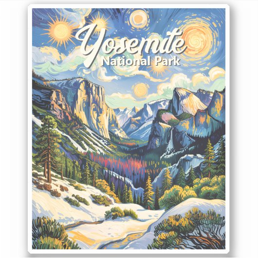 Custom Yosemite Tunnel View Winter Van Gogh Style Aufkleber (Vorderseite)