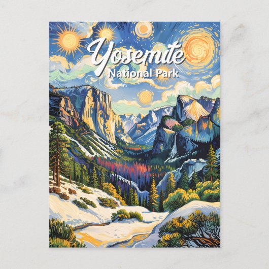 Custom Yosemite Tunnel View Winter Van Gogh Style Postkarte (Vorderseite)