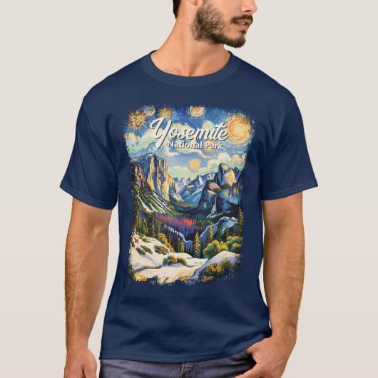 Custom Yosemite Tunnel View Winter Van Gogh Style T-Shirt (Vorderseite)