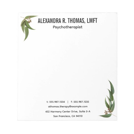 Custom Your  Eucalyptus Psychotherapist Notizblock (Vorderseite)