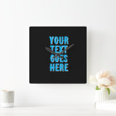 custom your text goes here, black with blue text quadratische wanduhr (Zuhause)